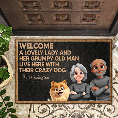 Welcome A Lovely Lady And A Grumpy Old Man Live Here 3D Dog - Personalized Doormat