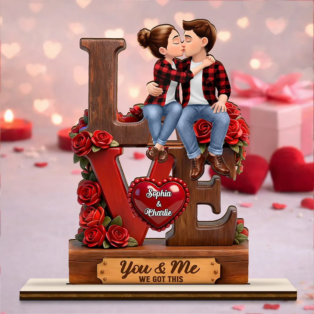 3D Effect Flannel Couple You & Me We Got This - Personalized Custom Shaped Acrylic Wooden Plaque