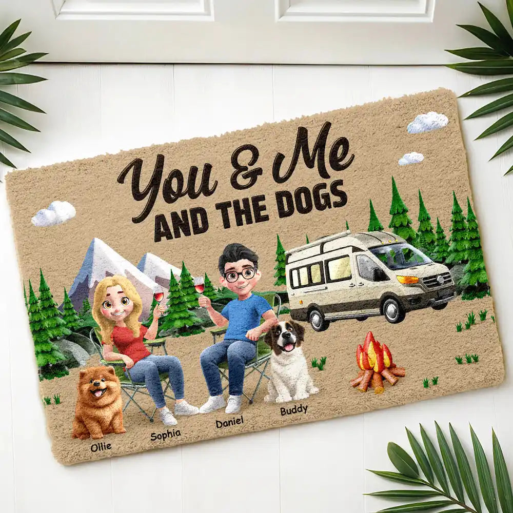 Camping You & Me And The Dogs - Personalized Coconut Doormat