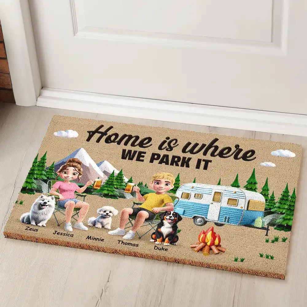 Camping You & Me And The Dogs - Personalized Coconut Doormat