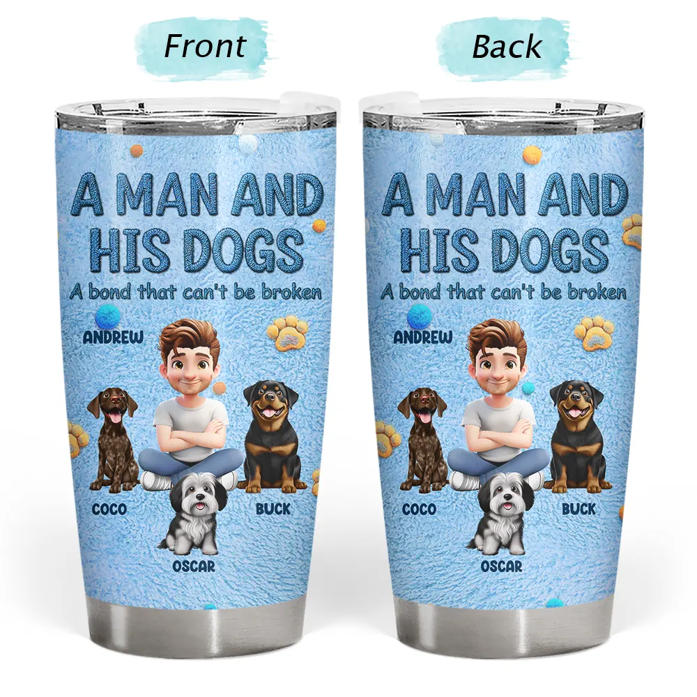 A Girl And Her Dog Embroidery Effect - Personalized Tumbler