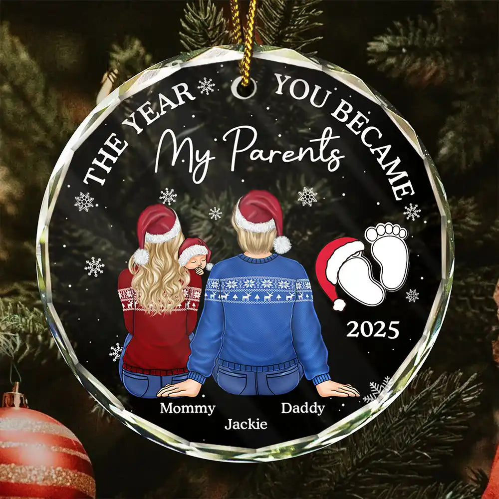 The Year You Became My Parents Family Of Three - Personalized Circle Acrylic Ornament