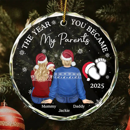 The Year You Became My Parents Family Of Three - Personalized Circle Acrylic Ornament