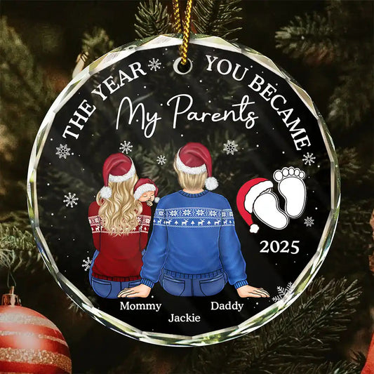 The Year You Became My Parents Family Of Three - Personalized Circle Acrylic Ornament