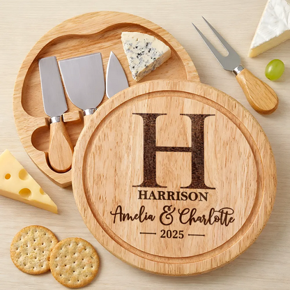 Family Monogram Name Charcuterie Couple Initial - Personalized Cheese Board Set