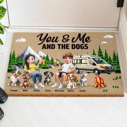 Camping You & Me And The Dogs - Personalized Coconut Doormat