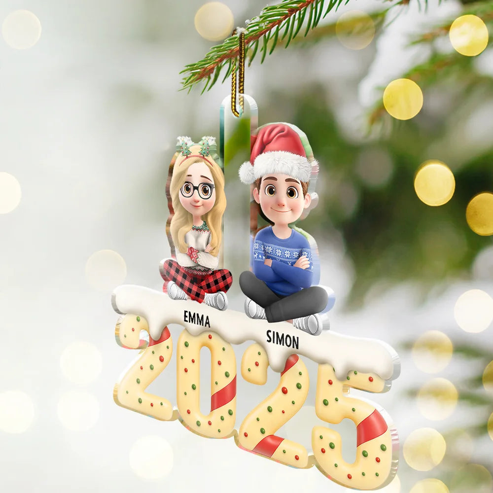 Grandkids Christmas Tree Cake 3D Effect - Personalized Custom Shaped Acrylic Ornament