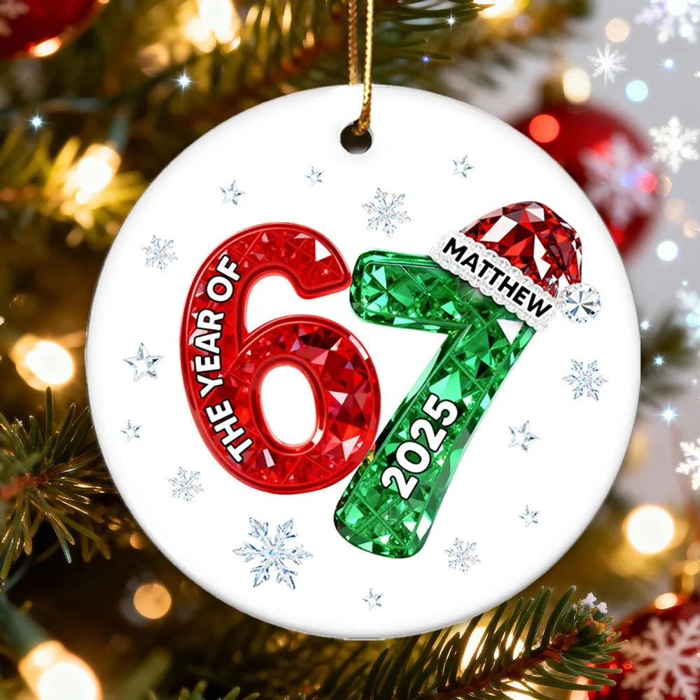 Shining Effect Teen Boy Girl 2025 Trending Slang Christmas 67 Six Seven - Personalized Ceramic Ornament - Funny Christmas Gift For Teen, Grandkid, Gen Alpha