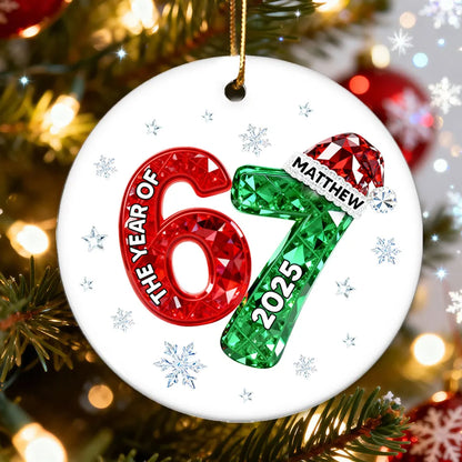 Shining Effect Teen Boy Girl 2025 Trending Slang Christmas 67 Six Seven - Personalized Ceramic Ornament - Funny Christmas Gift For Teen, Grandkid, Gen Alpha