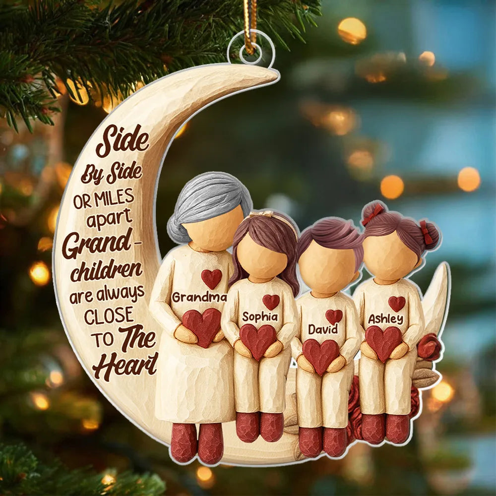 Side by Side or Miles Apart Grandma Grandpa & Grandkids - Personalized Acrylic Ornament - Christmas Gift for Grandparents, Granchildren