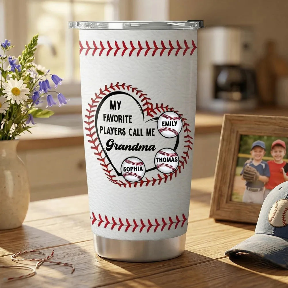 Baseball My Favorite Players Call Me Grandma Mom - Personalized Tumbler - Mother's Day Gift For Grandma