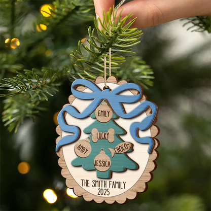 Happy Family Bow Tree - Personalized Wooden Ornament