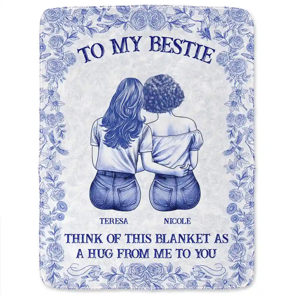 Wrap Yourself & Think As A Big Hug Toile Pattern Besties Sisters - Personalized Fleece Blanket