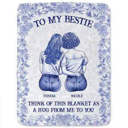 Wrap Yourself & Think As A Big Hug Toile Pattern Besties Sisters - Personalized Fleece Blanket