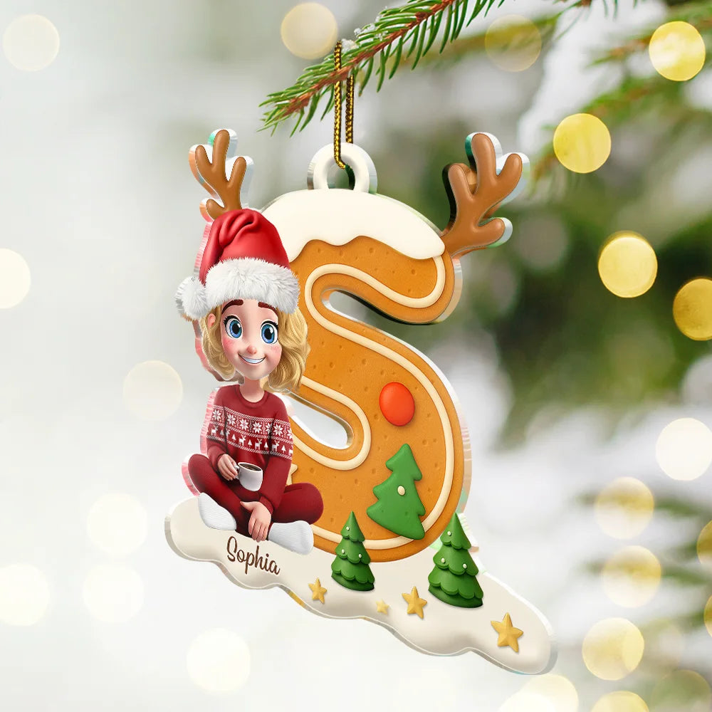 Gingerbread Letter Family Kids Keepsake - Personalized Custom Shaped Acrylic Ornament