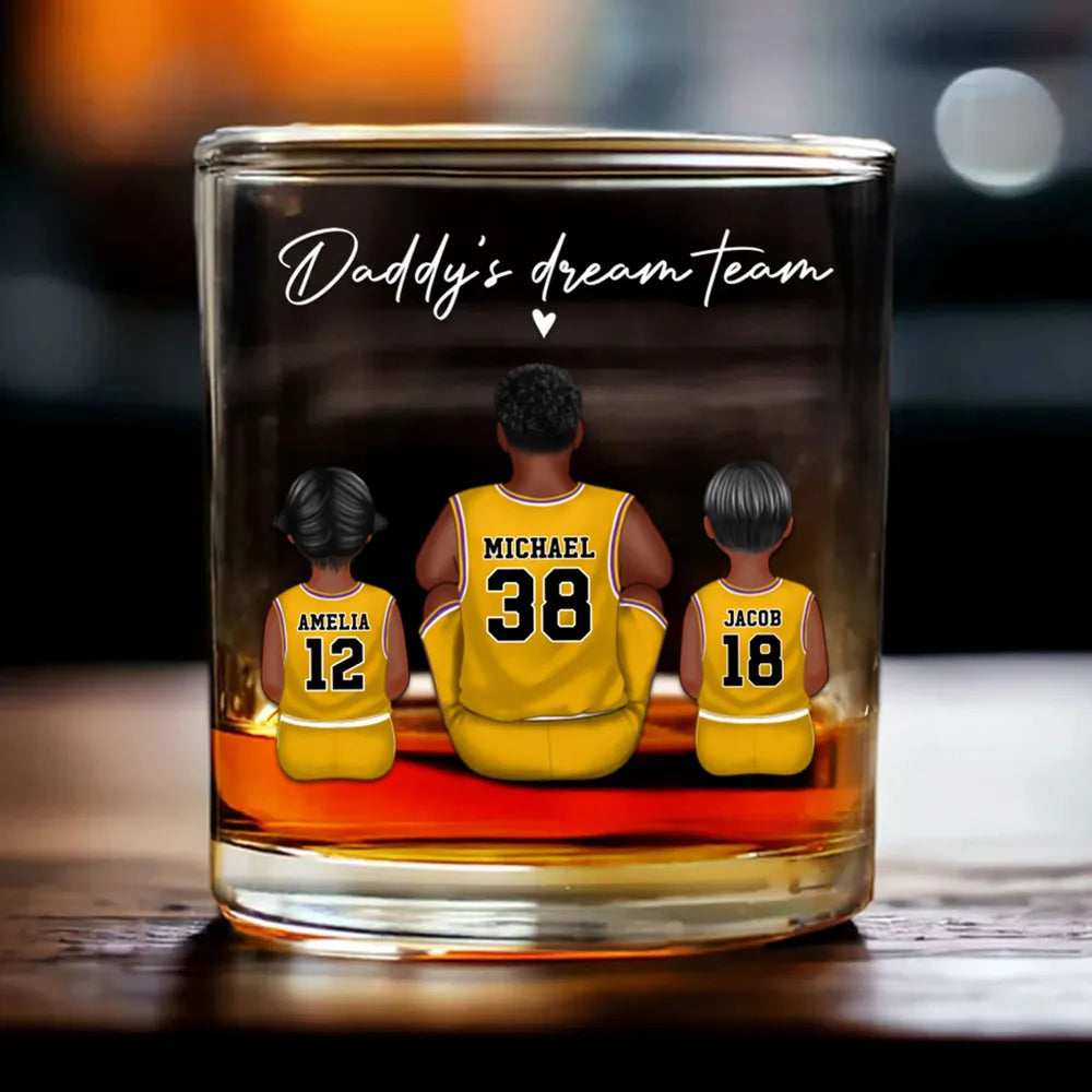 Basketball Daddy's Dream Team Personalized Wine Glass, Father's Day Gift for Basketball Dads