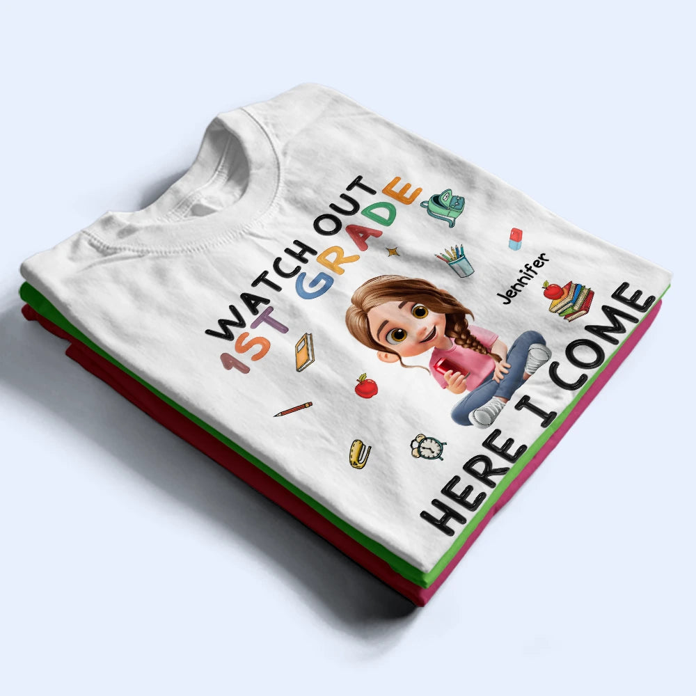 Watch Out Kindergarten Here I Come Sitting Kid - Personalized T Shirt