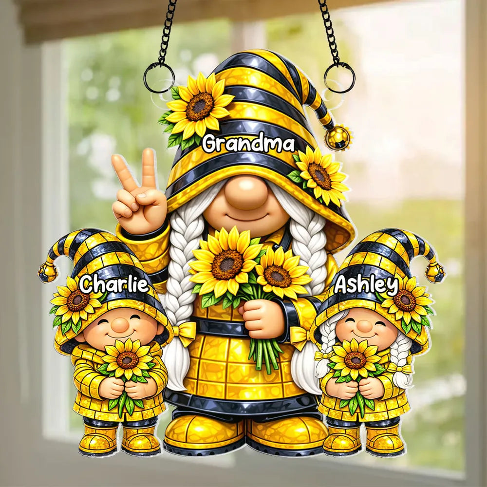Grandma Grandkids Gnome Sunflower - Personalized Suncatcher - Gift For Grandma
