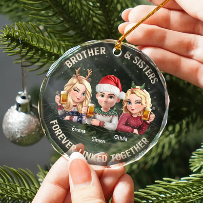 Brothers & Sisters Forever Linked Together - Personalized Circle Acrylic Ornament