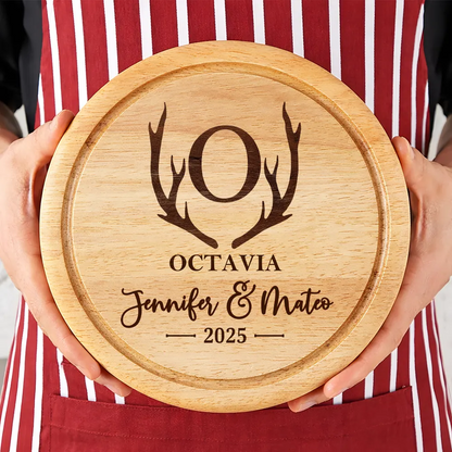 Family Monogram Name Charcuterie Couple Initial - Personalized Cheese Board Set