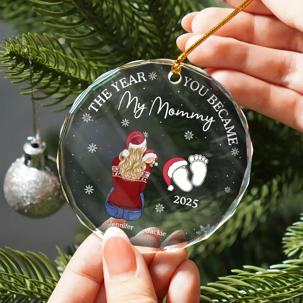 The Year You Became My Parents Family Of Three - Personalized Circle Acrylic Ornament