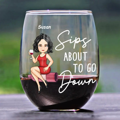 Corks Are For Quitters Cartoon Slay Girl - Personalized Stemless Wine Glass