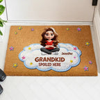 Faux Embroidery Effect Spoiled Grandkids Live Here - Personalized Coconut Doormat
