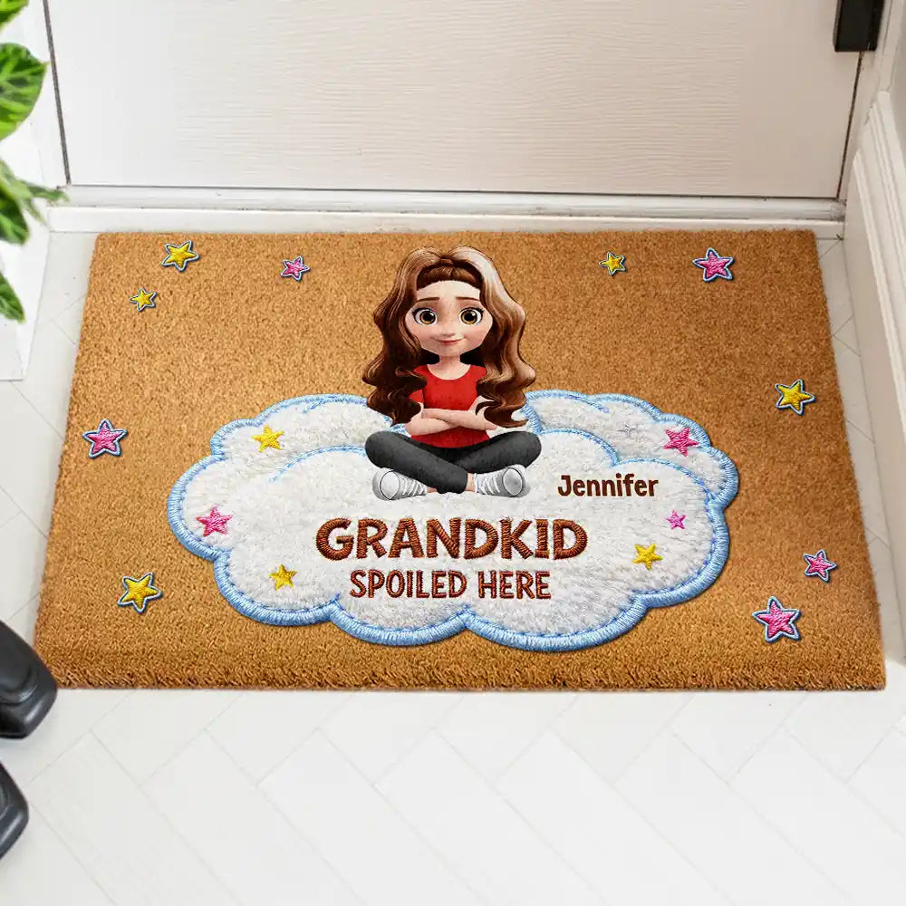 Faux Embroidery Effect Spoiled Grandkids Live Here - Personalized Coconut Doormat