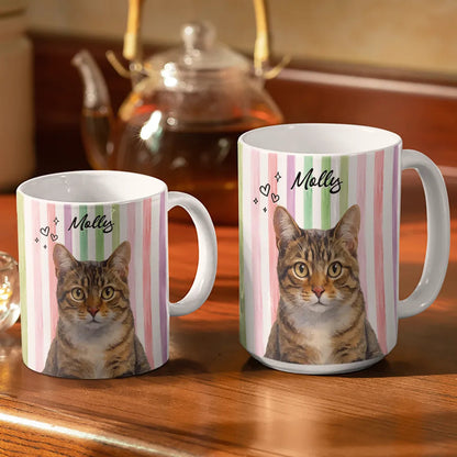 Custom Photo Realistic Watercolor Art Dog Cat Stripe Colors - Personalized White Edge-to-Edge Mug