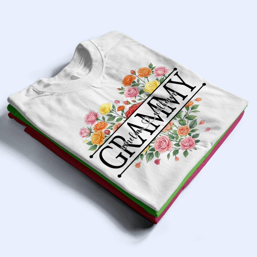 Mom Grandma Birth Flower Heart - Personalized T Shirt