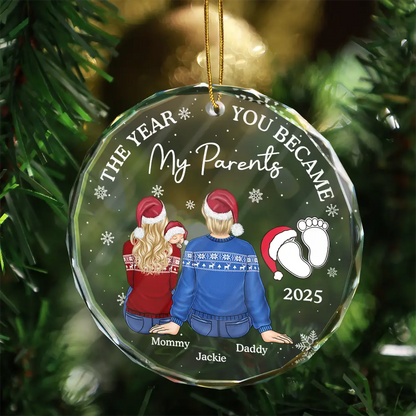 The Year You Became My Parents Family Of Three - Personalized Circle Acrylic Ornament