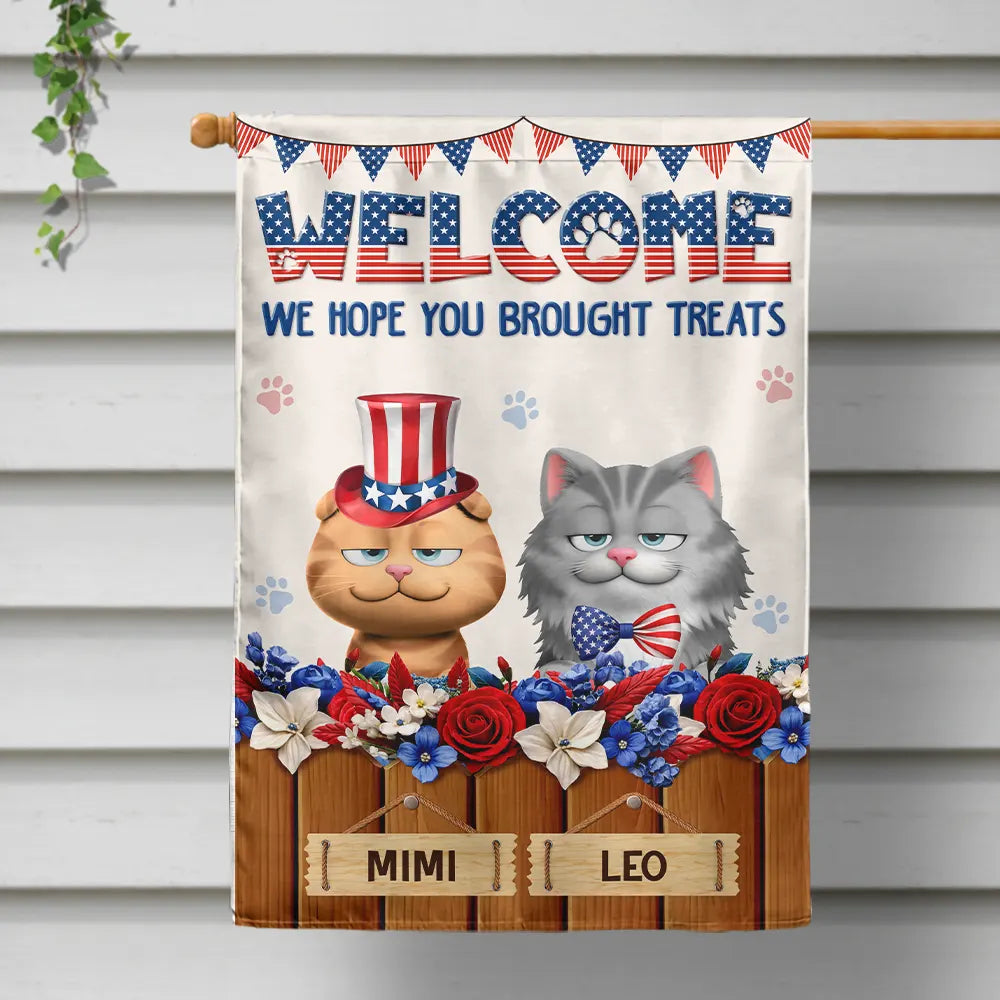 3D Effect Dog Cat Welcome Hope You Brought Treats - Personalized Flag