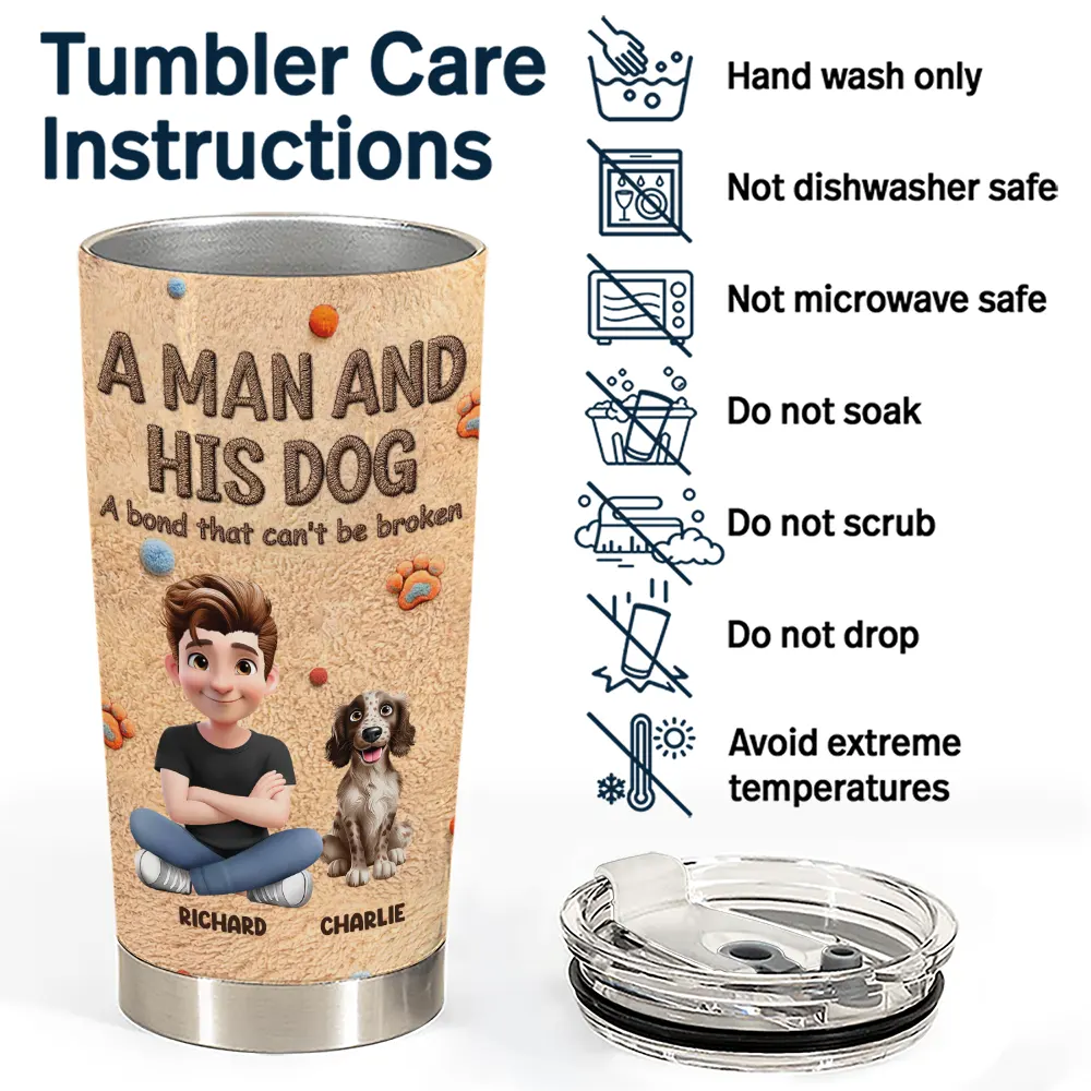 A Girl And Her Dog Embroidery Effect - Personalized Tumbler