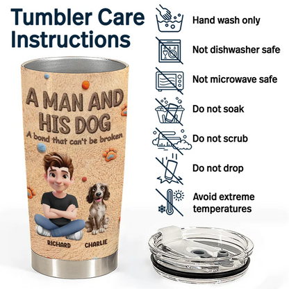 A Girl And Her Dog Embroidery Effect - Personalized Tumbler