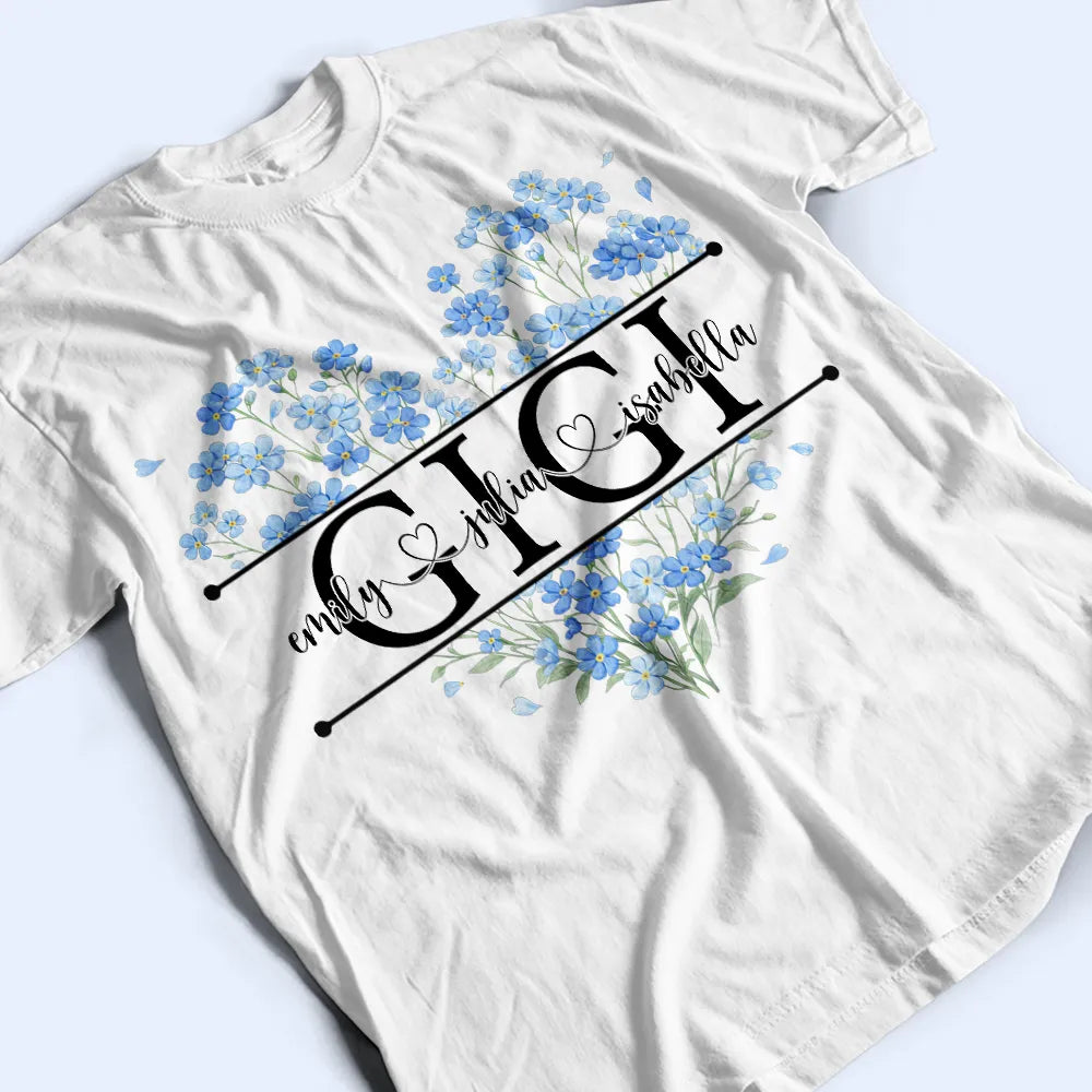 Mom Grandma Birth Flower Heart - Personalized T Shirt