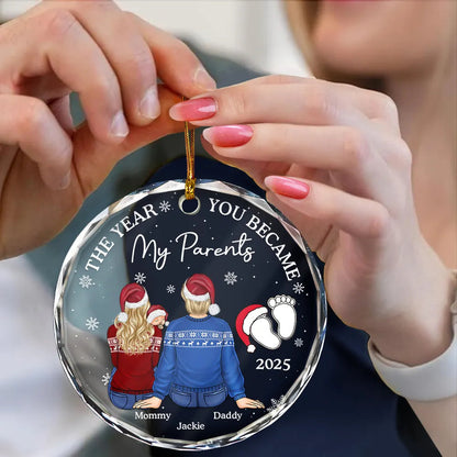 The Year You Became My Parents Family Of Three - Personalized Circle Acrylic Ornament