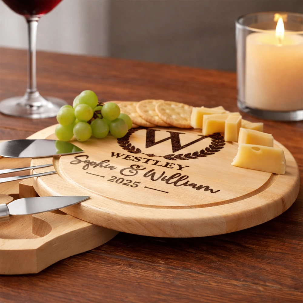 Family Monogram Name Charcuterie Couple Initial - Personalized Cheese Board Set