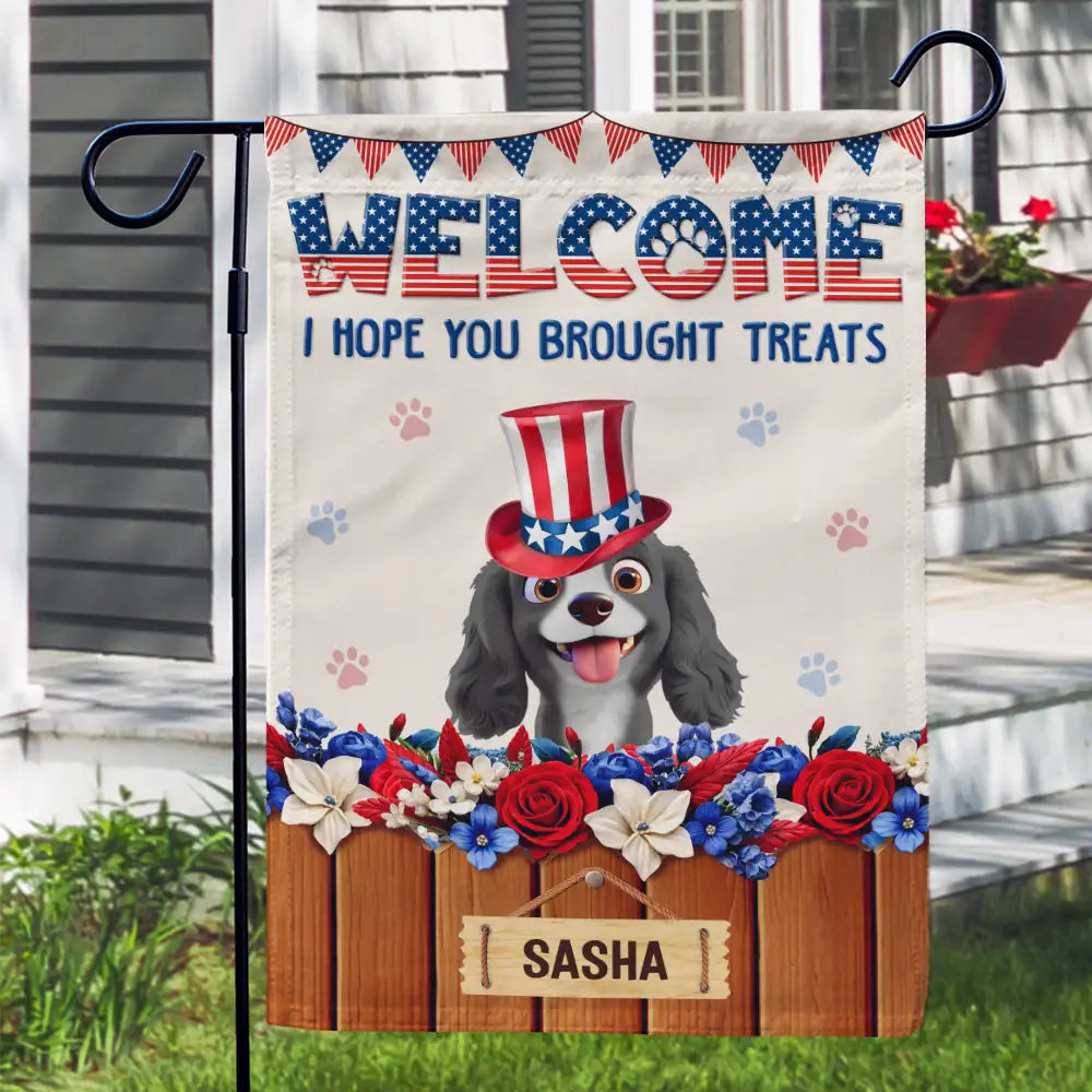 3D Effect Dog Cat Welcome Hope You Brought Treats - Personalized Flag