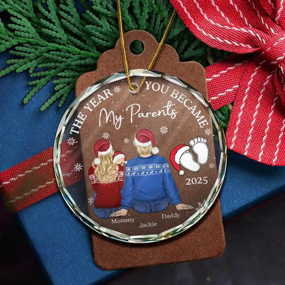The Year You Became My Parents Family Of Three - Personalized Circle Acrylic Ornament