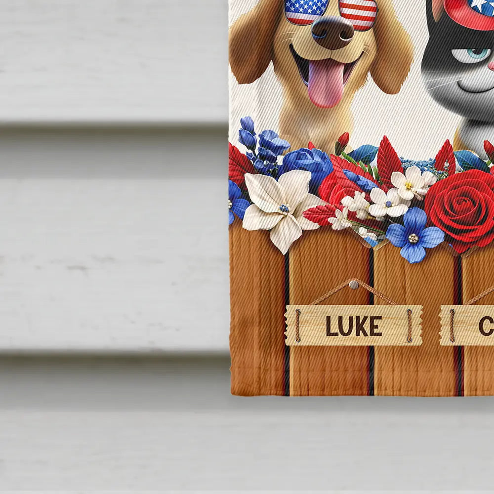 3D Effect Dog Cat Welcome Hope You Brought Treats - Personalized Flag