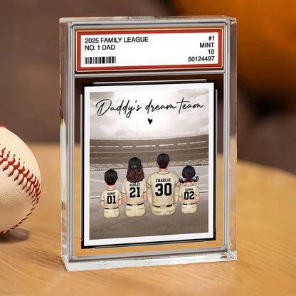 No. 1 Dad Retro Vintage Baseball Trading Card Style Personalized Acrylic Block Plaque, Gift For Dad
