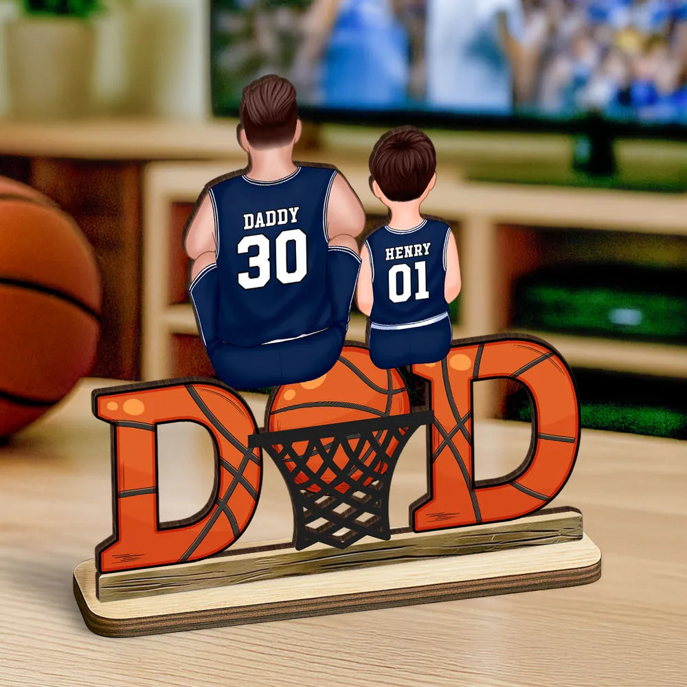 Basketball Dad & Kids Personalized 2-Layer Standing Wooden Plaque, Father’s Day Gift for Dads, Gift for Husband