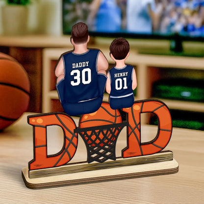 Basketball Dad & Kids Personalized 2-Layer Standing Wooden Plaque, Father’s Day Gift for Dads, Gift for Husband