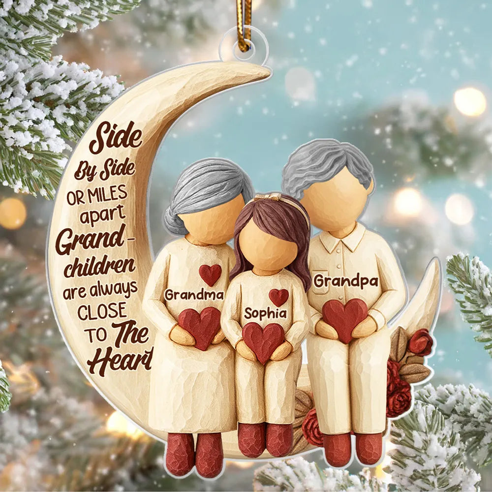 Side by Side or Miles Apart Grandma Grandpa & Grandkids - Personalized Acrylic Ornament - Christmas Gift for Grandparents, Granchildren