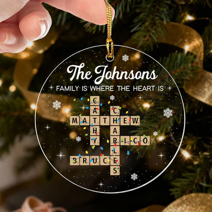 Holiday Festive Family Crossword Puzzle Art - Personalized Acrylic Ornament