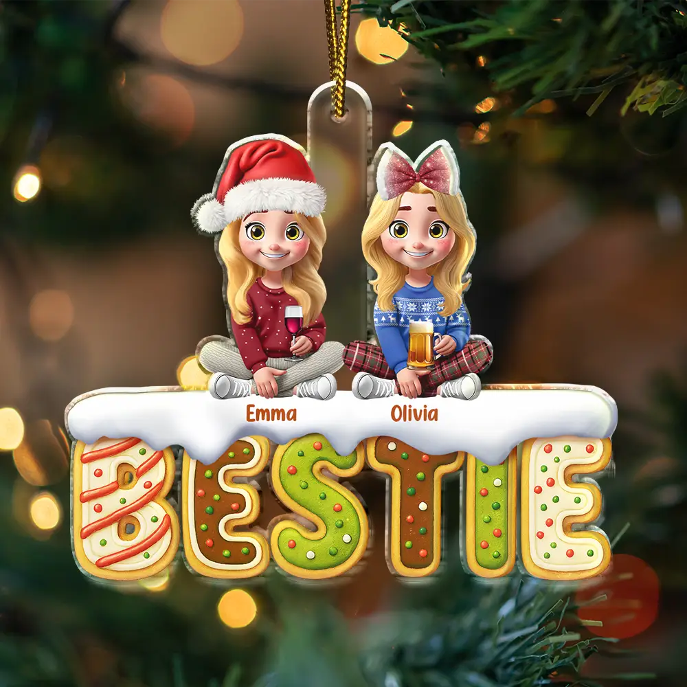 Bestie Sister Cake Cookie Tree - Personalized Custom Shaped Acrylic Ornament