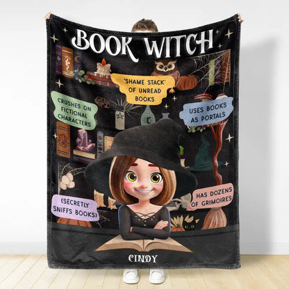 Reading Book Witch Blanket - Personalized Fleece Blanket