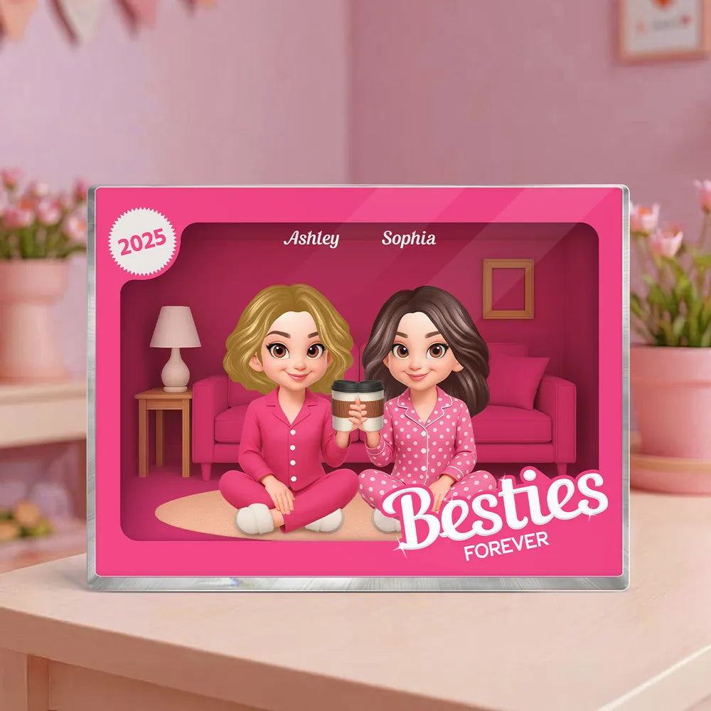 Pink Pajamas Besties In House Toy Box 3D Effect Personlized Acrylic Block