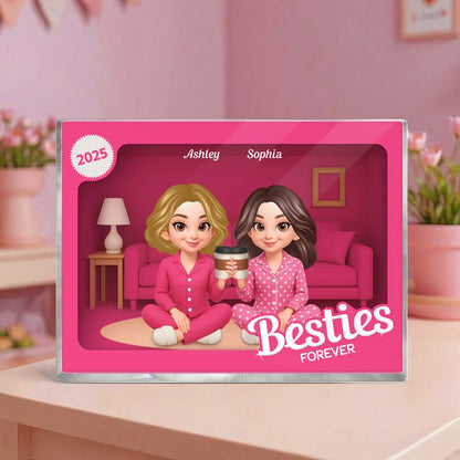 Pink Pajamas Besties In House Toy Box 3D Effect Personlized Acrylic Block