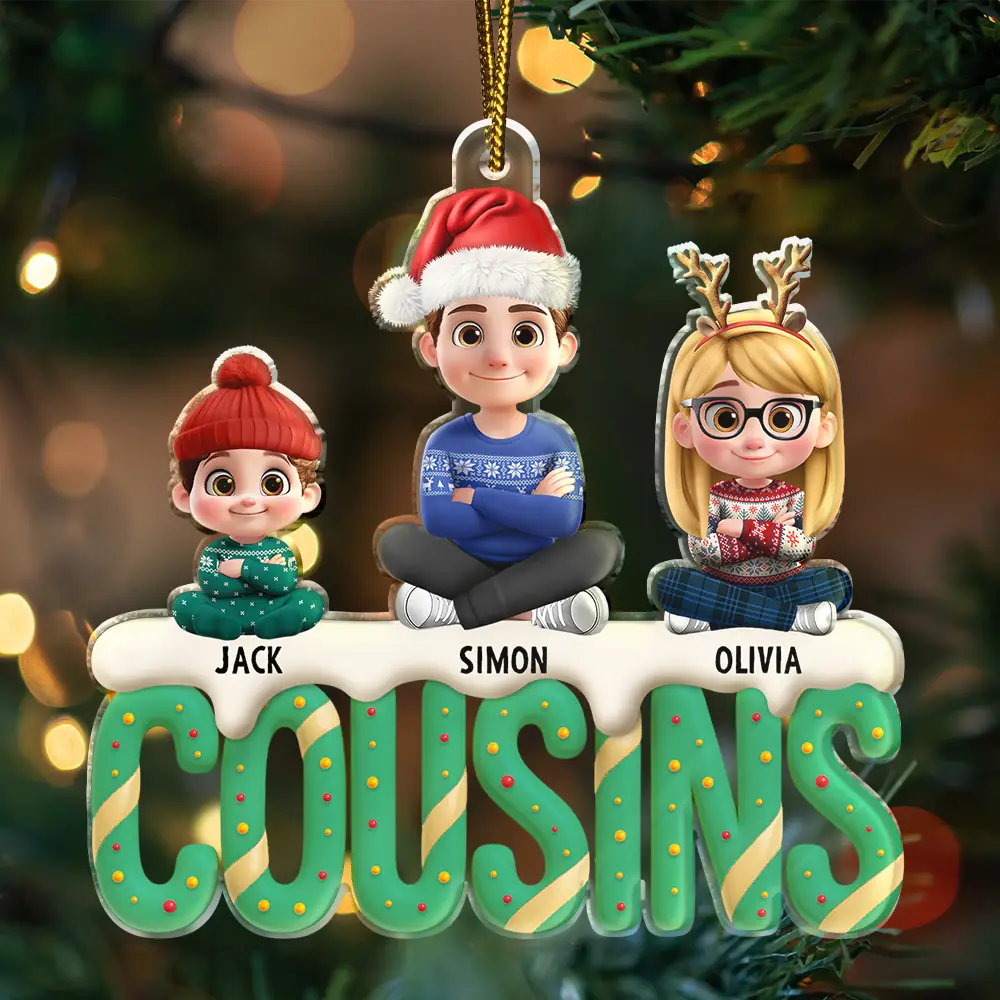 Grandkids Christmas Tree Cake 3D Effect - Personalized Custom Shaped Acrylic Ornament